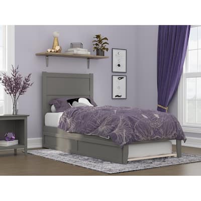 Twin XL Bed with Trundle - Grey Platform Bed Frame - HomeStock Coastal Style
