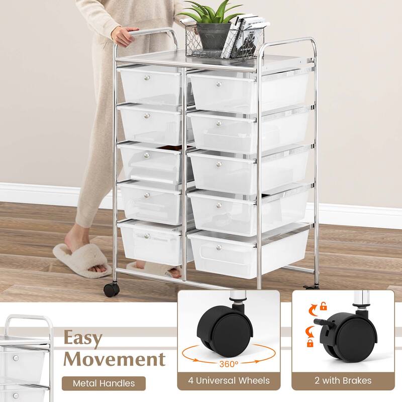 Costway 10-Drawer Storage Cart Utility Rolling Trolley Kitchen Office