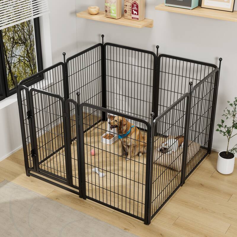 Dog Playpen 8 Panels 40" Height Heavy Duty Dog Fence Puppy Pen for Large Small Dogs Indoor Outdoor Foldable Pet Exercise Pen - Black