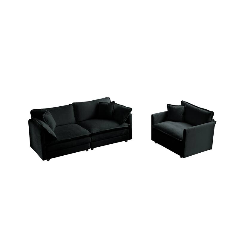 3-Piece Chenille Living Room Sofa Set (Loveseat + Accent Chair) with Solid Wood Frame & Plush Cushions