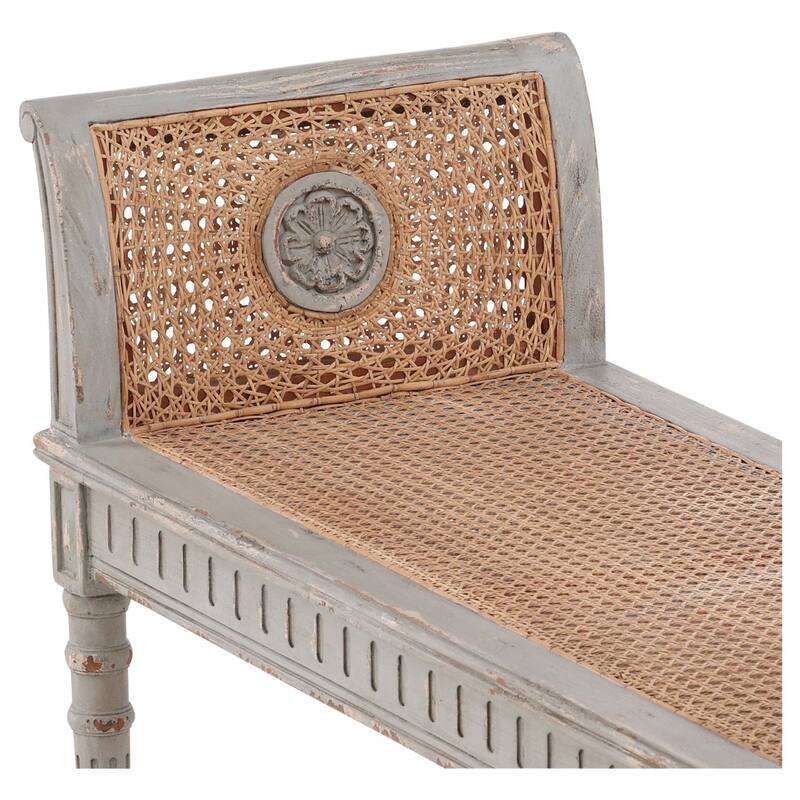 Furniture Classics Castlewood Greige Mahogany Cane Entryway Bench