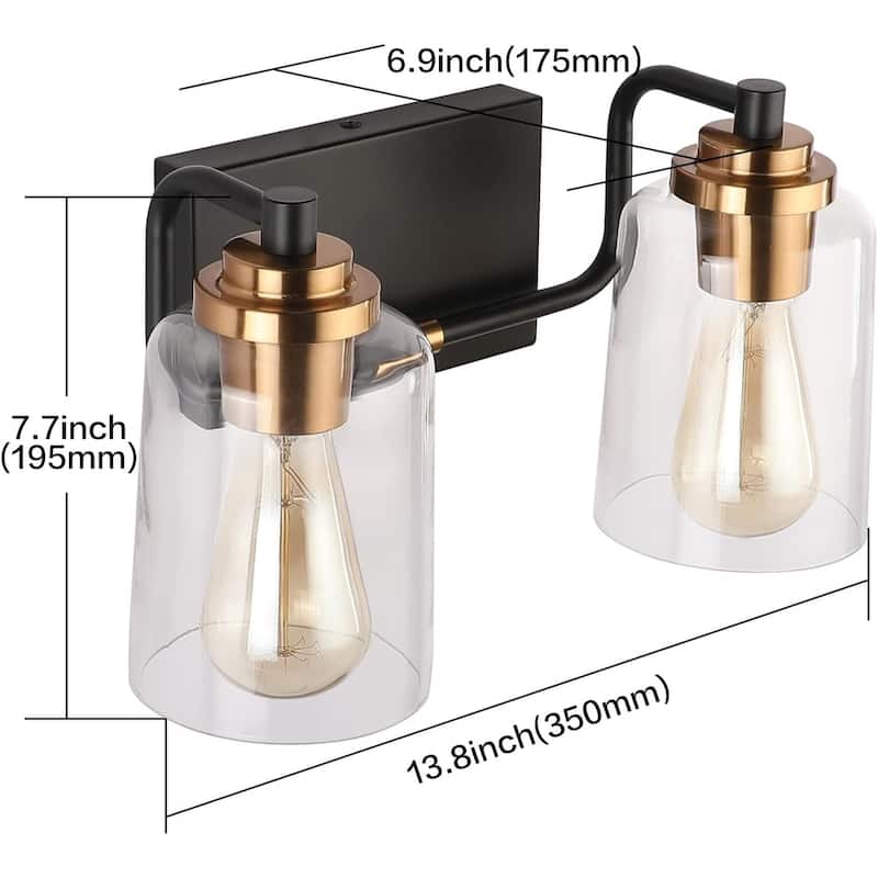 2 lights vanity light black fixtures light glass, metal wall light