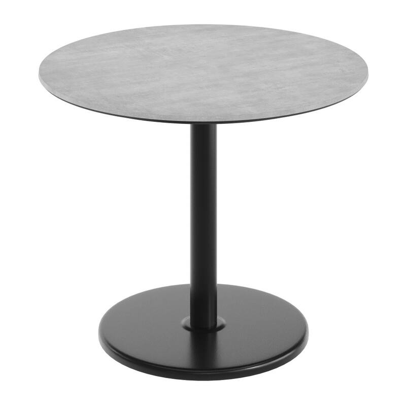 Commercial HPL Tabletop with Table Height Round Base - 36"W x 36"D x 29.5"H - Gray Faux Concrete/Black Base