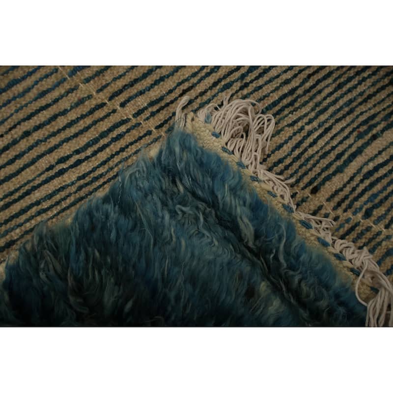 Hand Knotted Oriental 100% Wool Carpet Modern Stripe Multi-Colored Moroccan Area Rug - 9' 10'' X 6' 10''