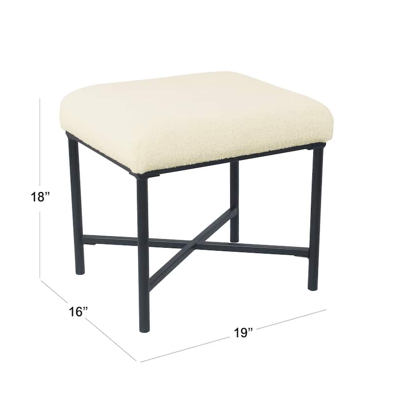 Silver Orchid Square Metal Frame Ottoman - Cream Faux Sheepskin
