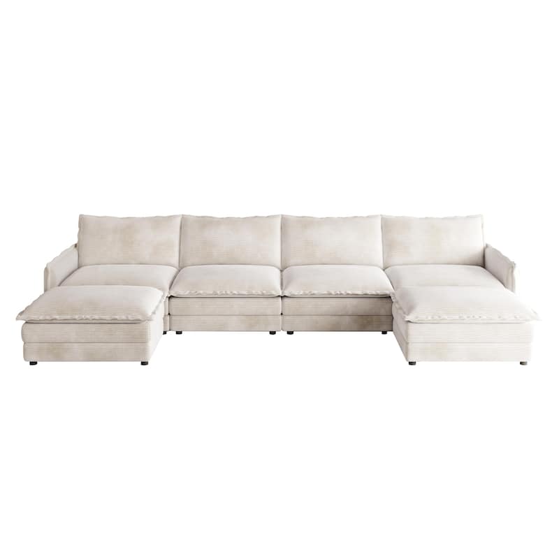 Oversized Modular U-shaped Sectional Sofa Deep Seat Couch Set with 4 Seater and 2 Ottomans Corduroy Upholstered Sofa with Chaise