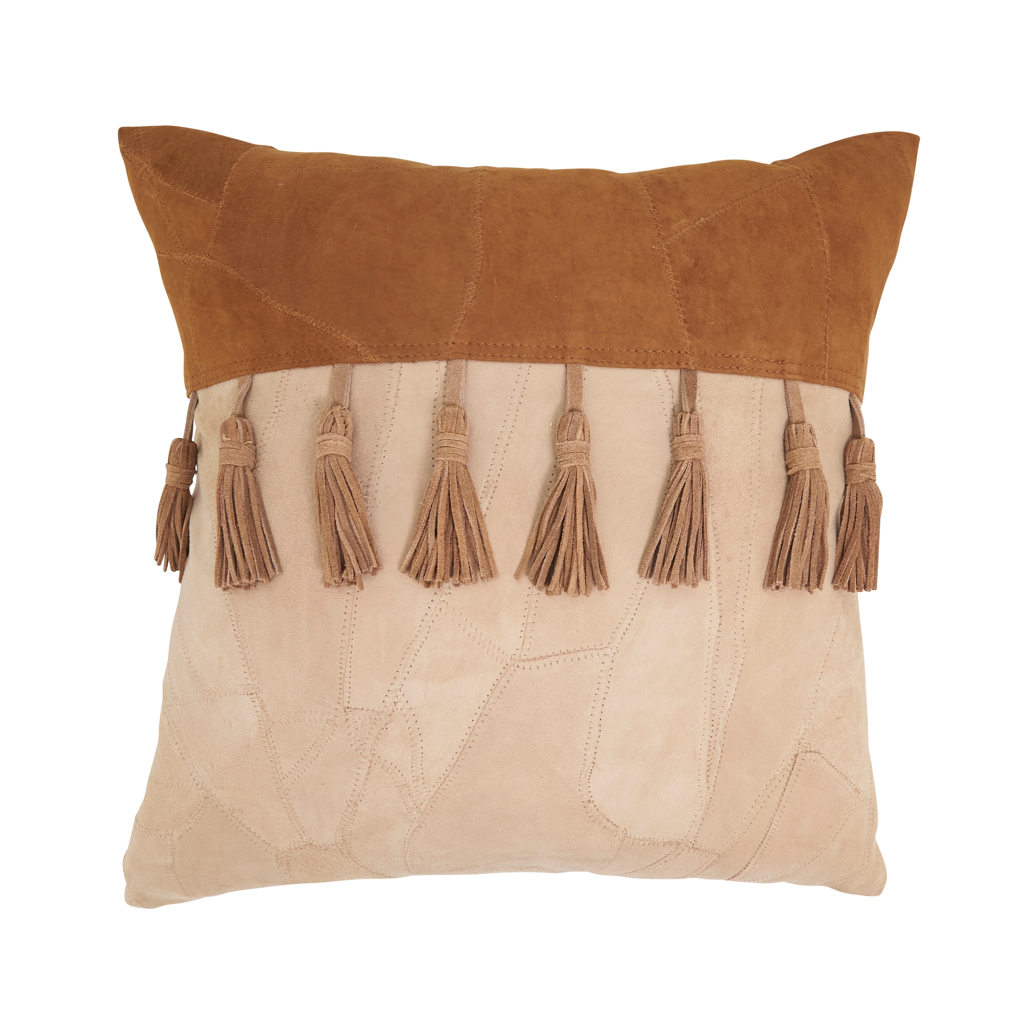 Saro Lifestyle Suede Tassel Throw Pillow - Recycled Leather Patchwork Accent Pillow for Boho Home Decor