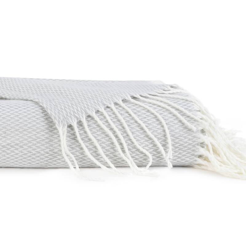 Becky Cameron Throw Blanket Herringbone with Fringed Edges - Light Gray