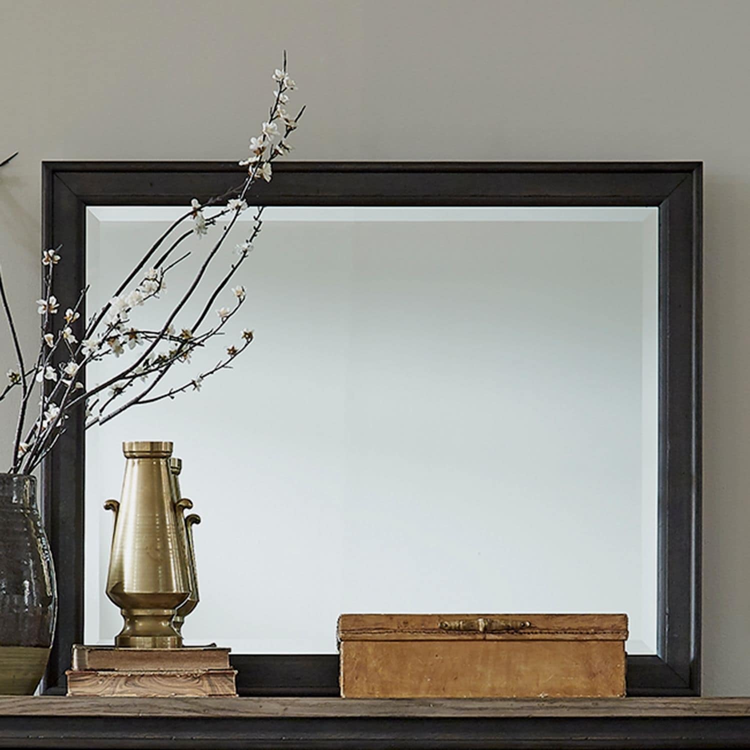Americana Farmhouse Black Landscape Mirror Black Oak Wood - Width 43" x Depth 1" x Height 35"
