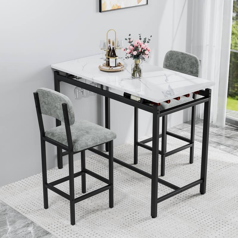 3 Piece Dining Bar Set with 2 Chairs - Grey