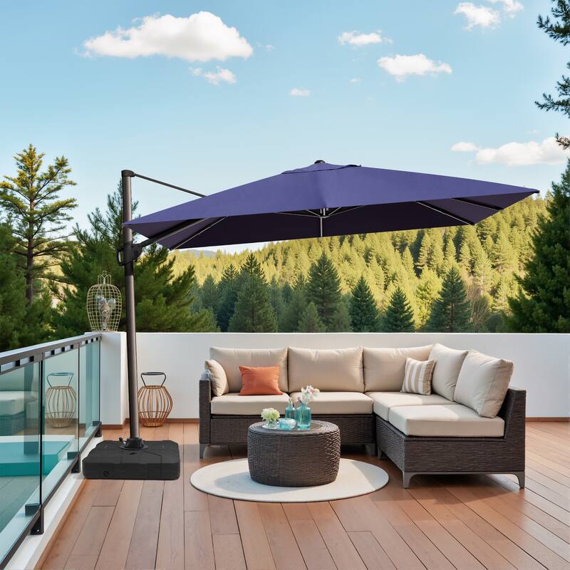 9 x 12 ft Outdoor Patio Cantilever Offset Umbrella with Heavy Duty Sand Water Fillable Base
