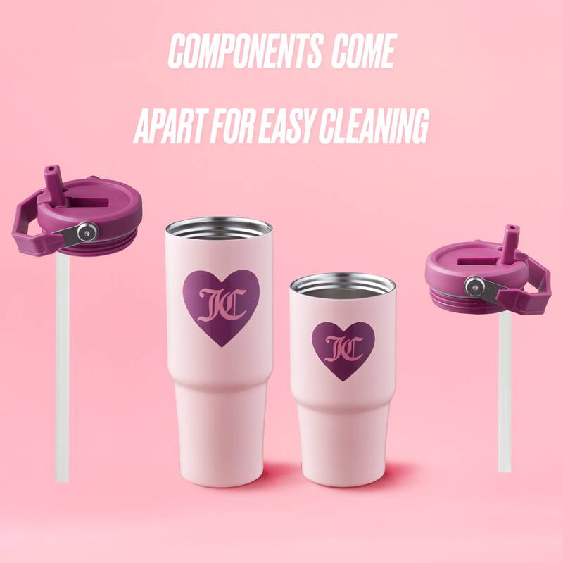 Juicy Couture Flip Flow Hydration Stainless Steel Screw Top Tumbler with Flip Straw 2-Pack