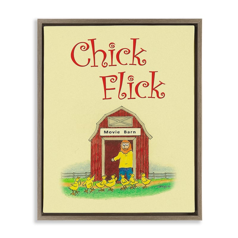 Stupell Chick Flick Vintage Pun Framed Floater Canvas Wall Art Design By Roger Straub - 17 x 21 - Brown