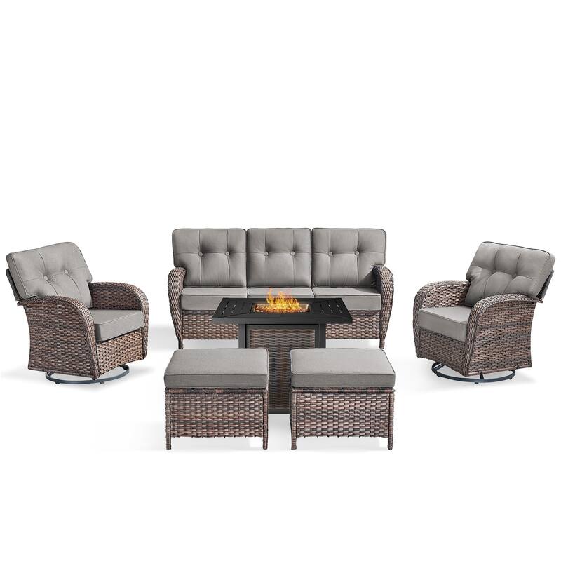 Pocassy Outdoor 30 In Fire Table with Sofa Swivel Chair Set