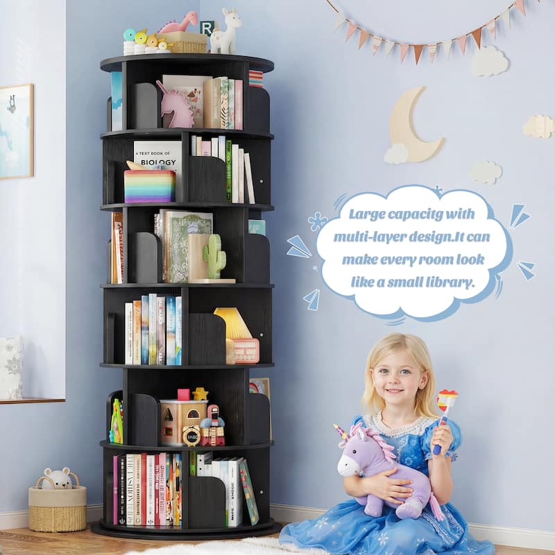 4/5/6 Tiers Round Rotating Bookcase, Revolving Floor Standing Bookshelf Corner Organizer Display