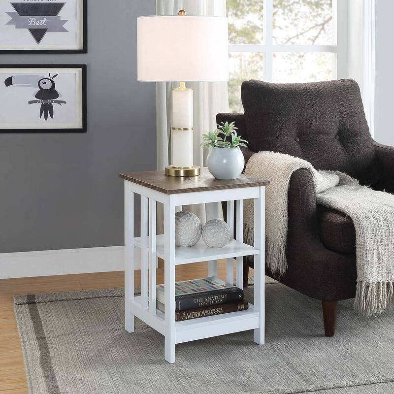 Convenience Concepts Mission End Table with Shelves - Driftwood/White