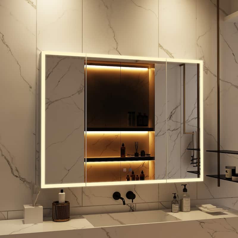 Sleek Anti-Fog Bathroom Medicine Cabinet with Dimmable LED Lights - 45.9"