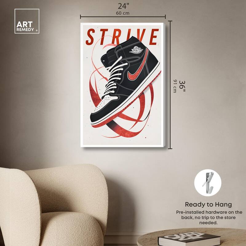 Red Ribbon Sneaker Canvas by Art Remedy, Gallery Wrapped