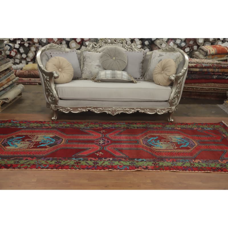Hand Knotted Oriental 100% Wool Carpet Traditional Tribal Red Meshkin Runner Rug - 11' 5'' X 4' 4''