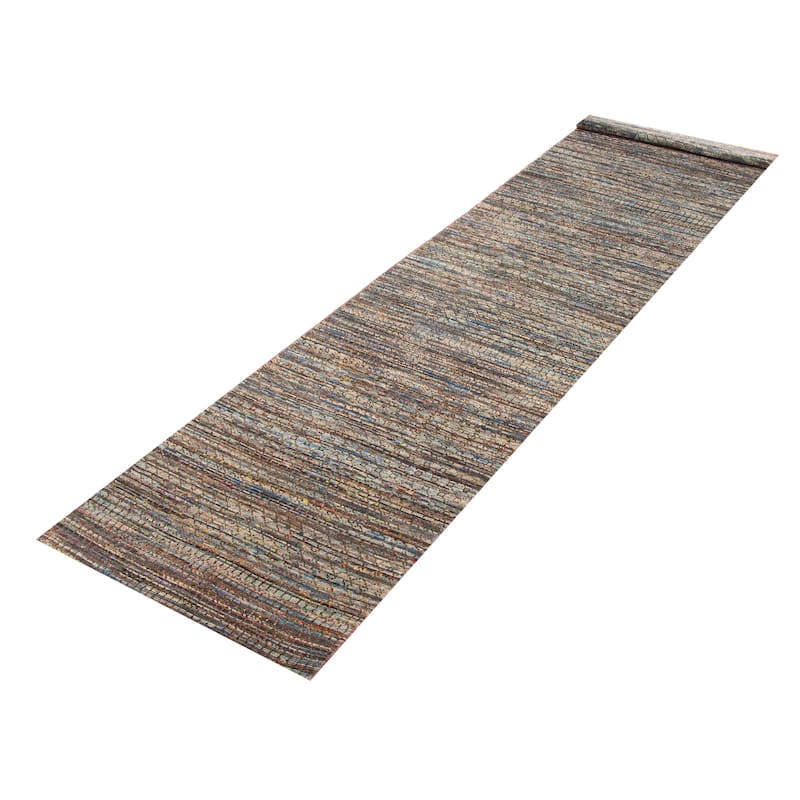 ECARPETGALLERY Hand-knotted Silk Shadow Dark Navy Silk, Wool Rug - 3' x 13' 11"