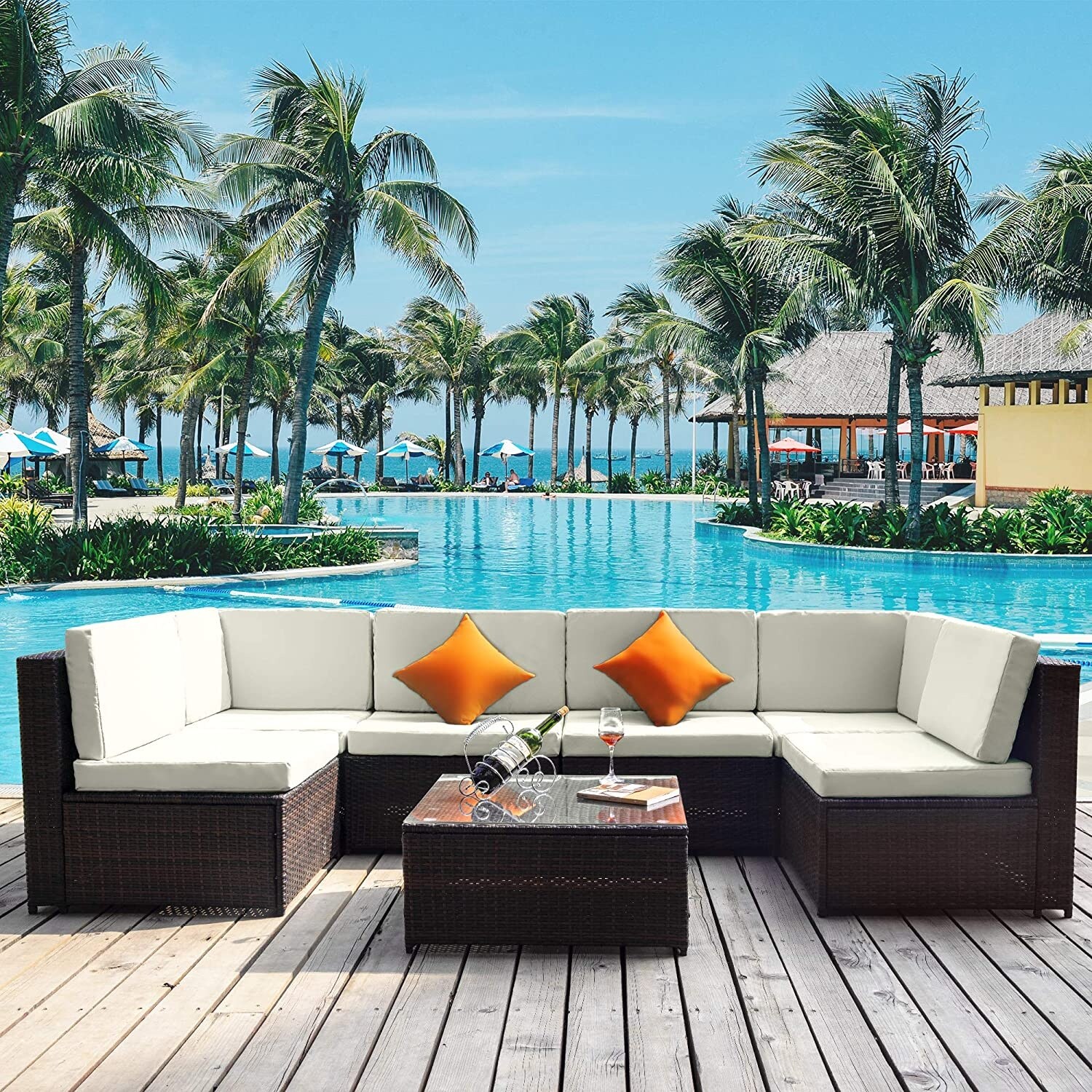 Shop Merax 7 Piece Outdoor Patio Rattan Sectional Sofa Set Overstock 31109446