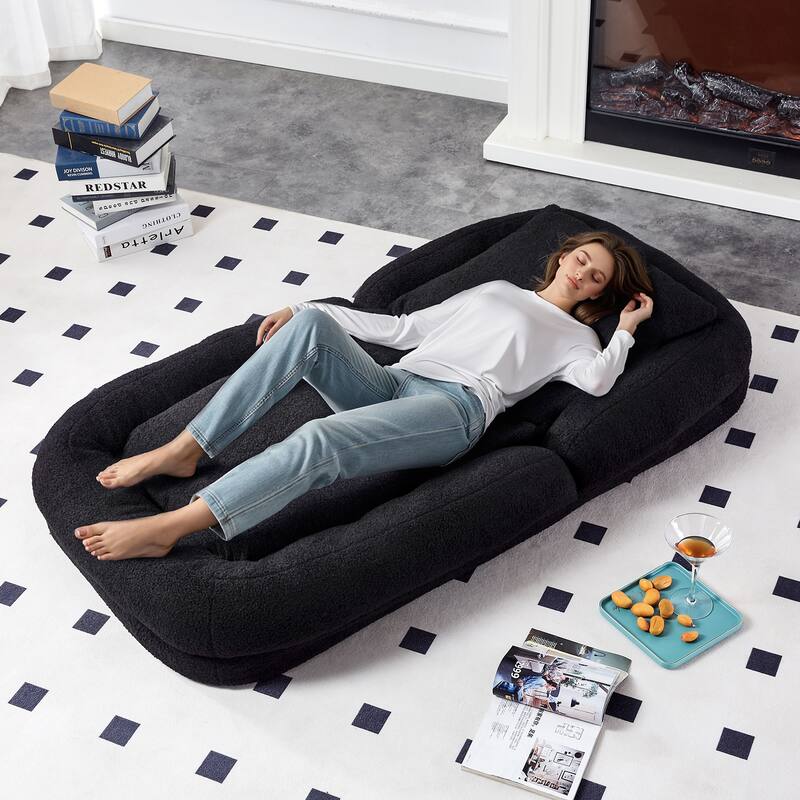 Folding Sofa Chair with 5 Adjustable Positions Plush Floor Lounge Chair