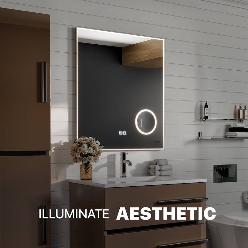 Eviva Illuminate 24" x 30" Rectangular Chrome Aluminum Framed Mirror