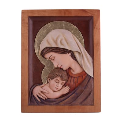 Novica Handmade Loved Mother Cedar Relief Panel