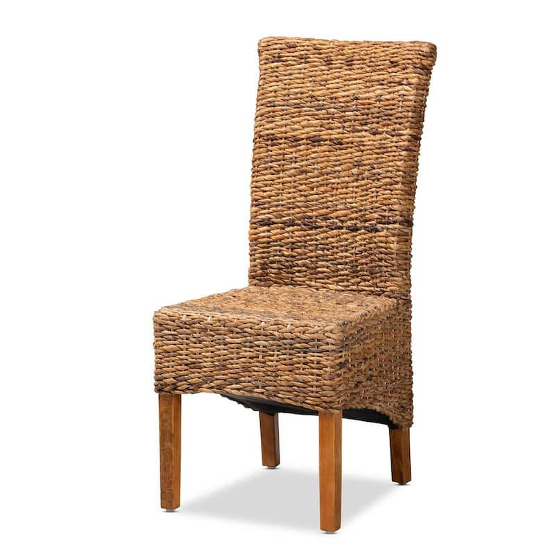 Trianna Rustic Transitional Natural Abaca and Wood Dining Chair-Brown - Brown, Natural Brown