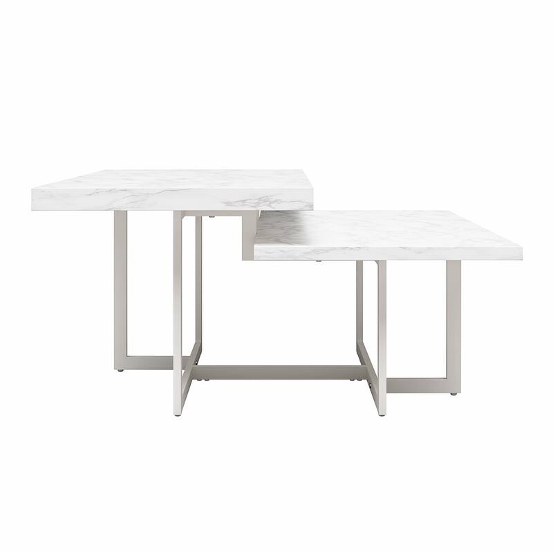 Anmytek Marble Look Nested Coffee Table Set 2 Piece White Metal Frame Modern Living Room