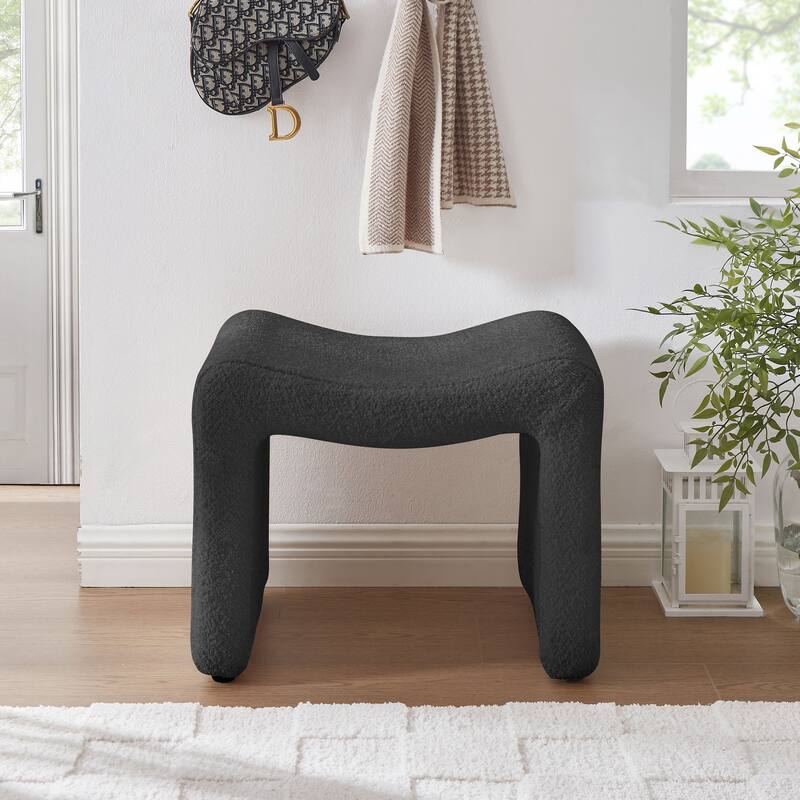 VANOMi Upholstered Pouf, Mid-Century Modern Ottoman, Cometemporary Foot Stool For Living Room Extra Vanity Seat For Small Space