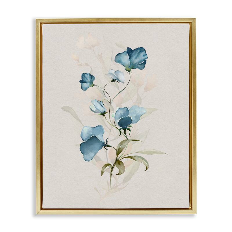 Stupell Blue Herb & Blossom Framed Floater Canvas Wall Art Design By Susan Jill - 25 x 31 - Gold