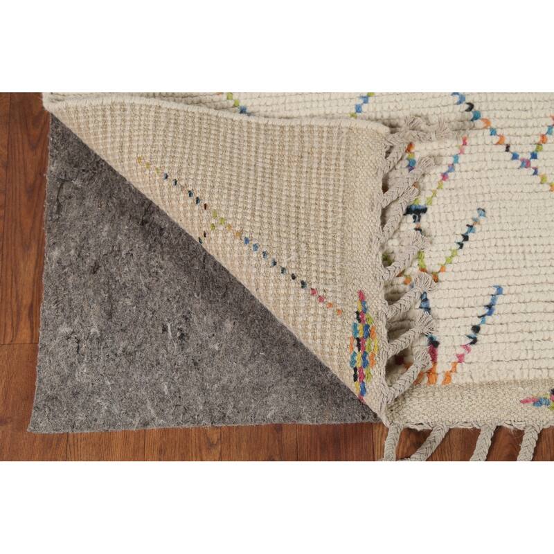 Ivory Geometric Moroccan Oriental Area Rug Handmade Wool Carpet - 5'11"x 9'6"