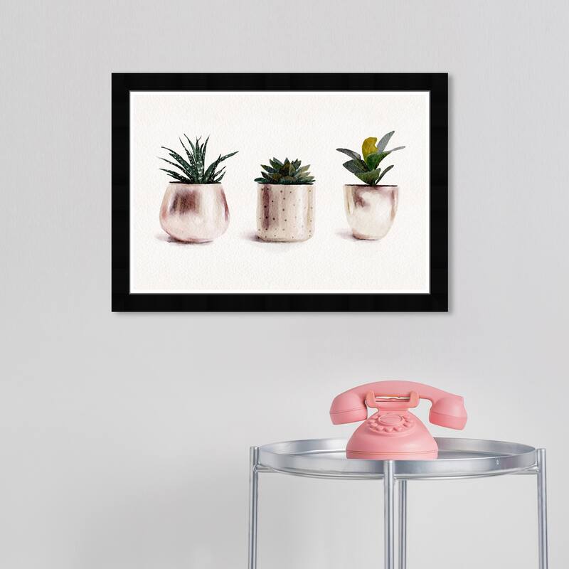 Wynwood Studio Prints Floral and Botanical Line of Succulents White and Dark Green Farmhouse Wall Art Canvas Print - Black
