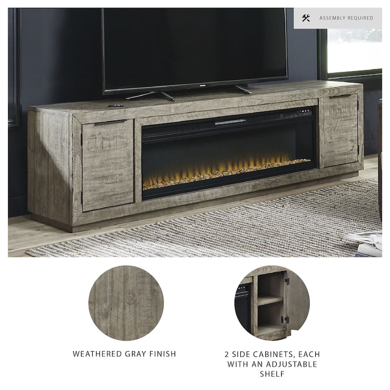 Signature Design by Ashley Krystanza 92" TV Stand for TVs up to 105" with Electric Fireplace - 92"W x 18"D x 25"H
