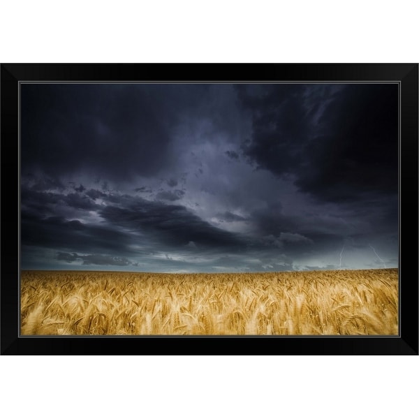 "Lightning strike over wheat fields, Australia" Black Framed Print