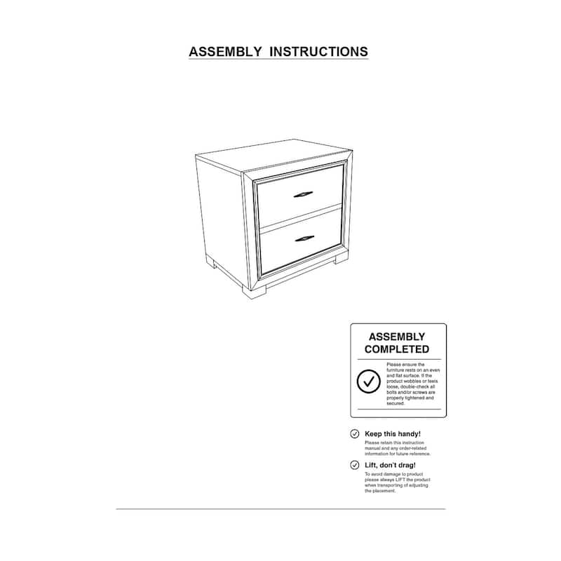 Metallic Nightstand Bedroom 1pc Nightstand Solid wood Acrylic Hardware 2-Drawers bedside Table