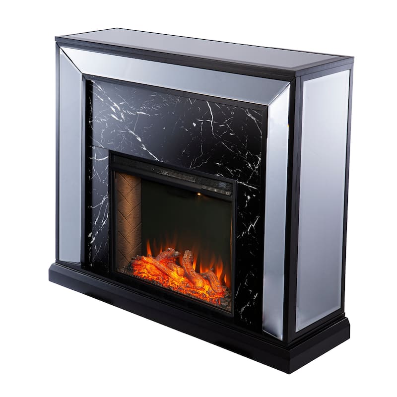 SEI Furniture Tranton Glam Silver/ Black Mirror Electric Fireplace