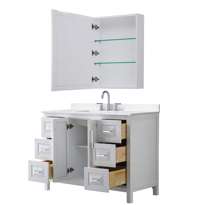 Daria 48-inch Single Vanity, 3 Hole Quartz Top, Med Cabinet