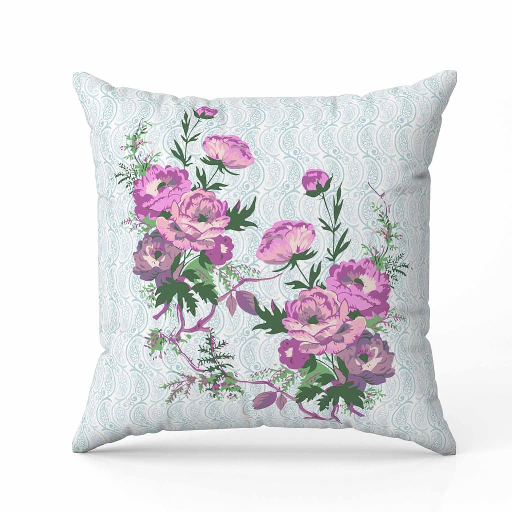 Rosemary Rosebuds Faux Suede Reversible Throw Pillow Green and Pink
