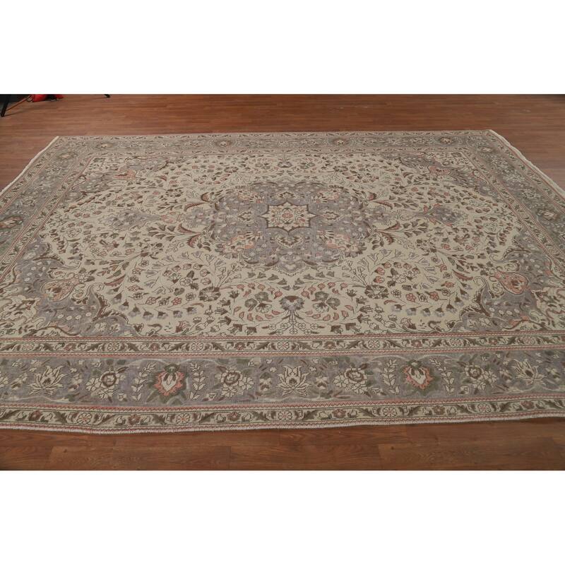 Tabriz Persian Vintage Rug Bedroom Hand-Knotted Wool Carpet - 8'5" x 11'2"