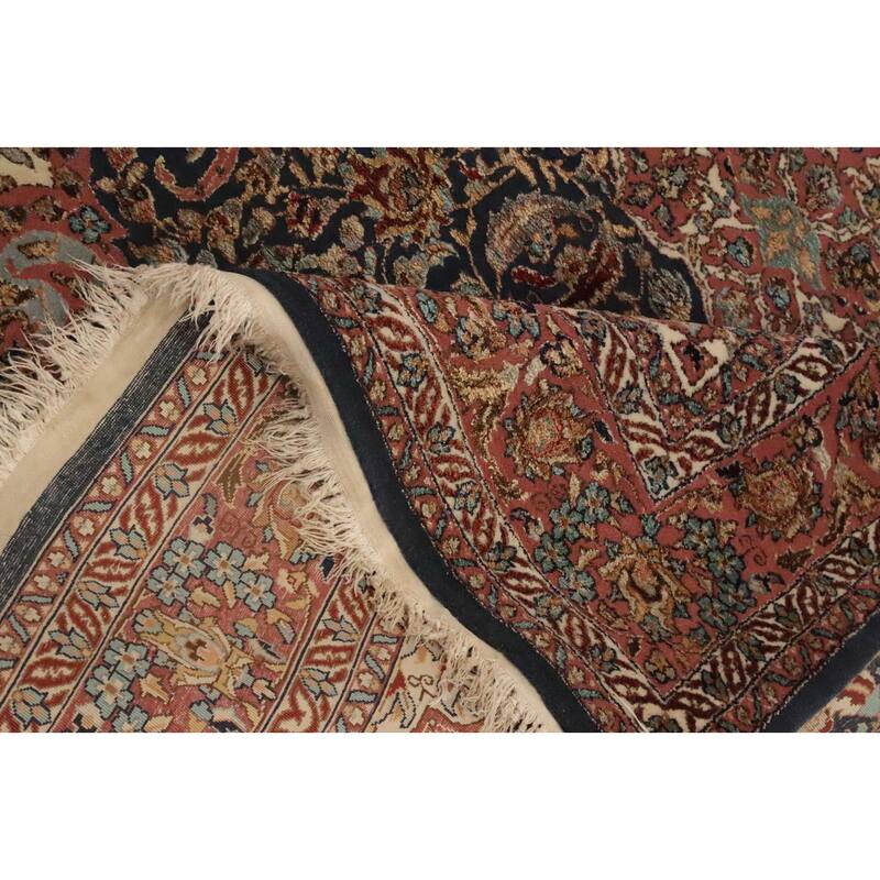 Hand Knotted Oriental 100% Silk Carpet Traditional Floral Navy Blue & Blues Hereke Area Rug - 6' 0'' X 4' 0''