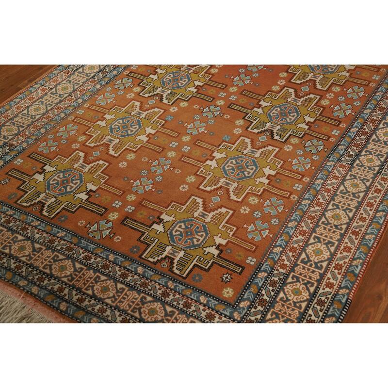 Hand Knotted Oriental 100% Wool Carpet Traditional Geometric Oranges & Rust Sumak Area Rug - 7' 6'' X 4' 10''