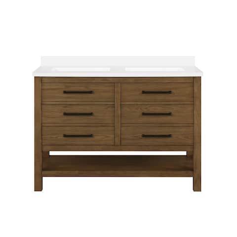OVE Decors Chase Open Shelf 48 in. Vanity in Rustic Oak and White Countertop