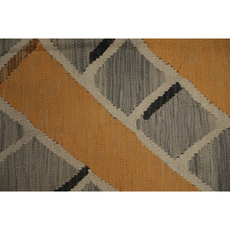 Hand Woven Oriental 100% Wool Carpet Southwestern Modern Greys & Charcoal Kilim Area Rug - 6' 6'' X 4' 9''