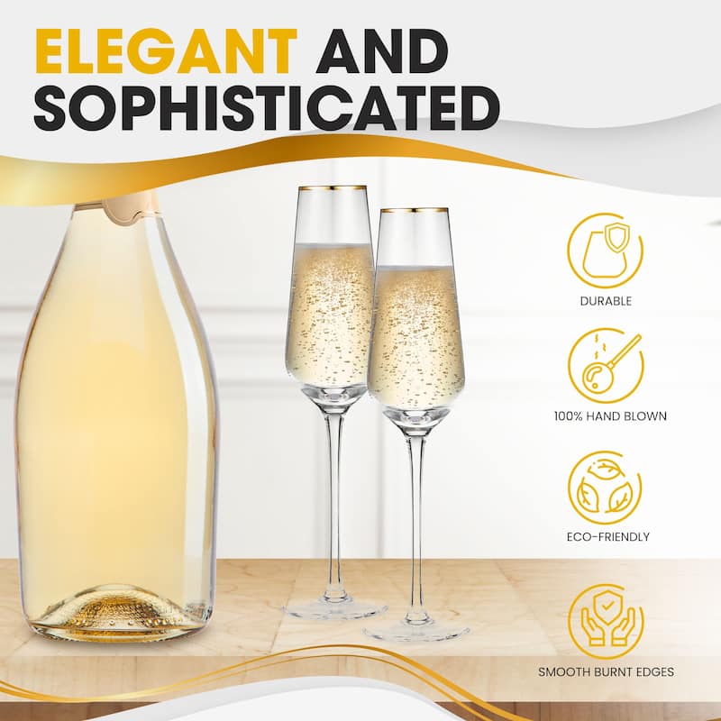 Berkware Tall Champagne Flutes with Gold Rim