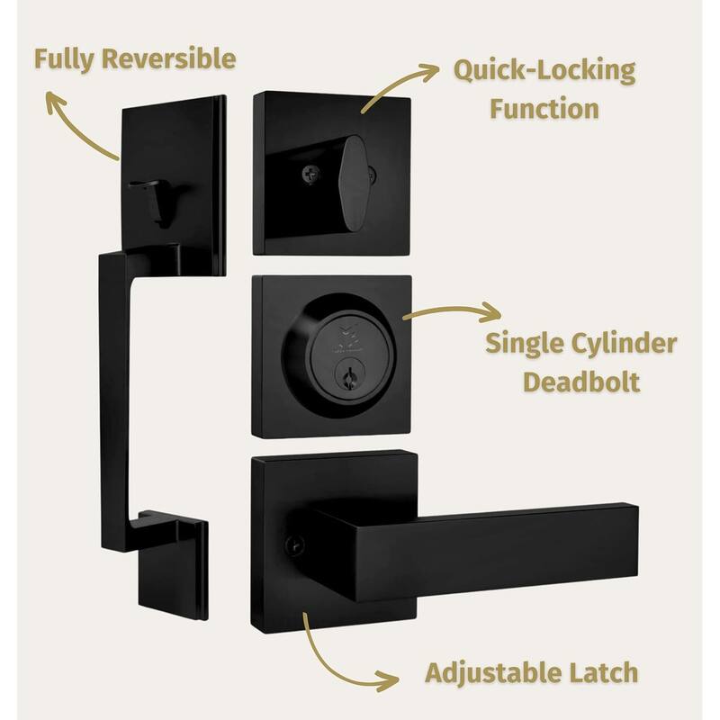 Mega Handles Tobelle Entrance Handleset with Interior Door Lever & Single Cylinder Deadbolt – Stainless Steel – Modern Design