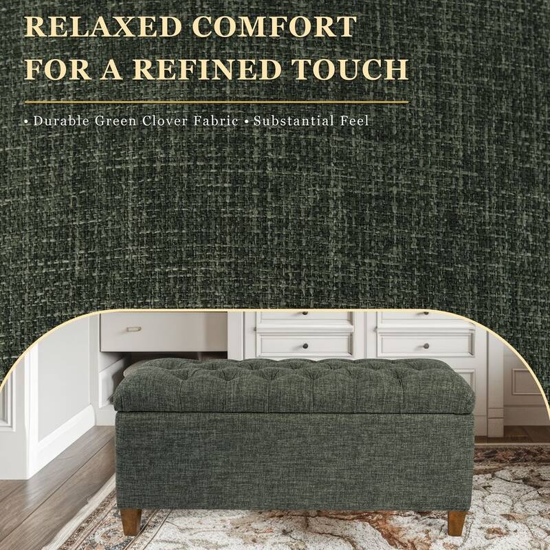 Porch & Den Charenton Tufted Storage Bench - Green Clover Fabric