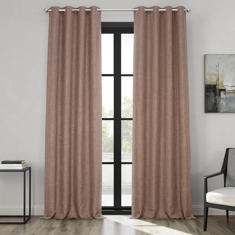 Exclusive Fabrics Grommet Textured Faux Linen Room Darkening Curtains for Bedroom & Living Room Curtains (1 Panel) - 50 X 120 - Dutch Cocoa