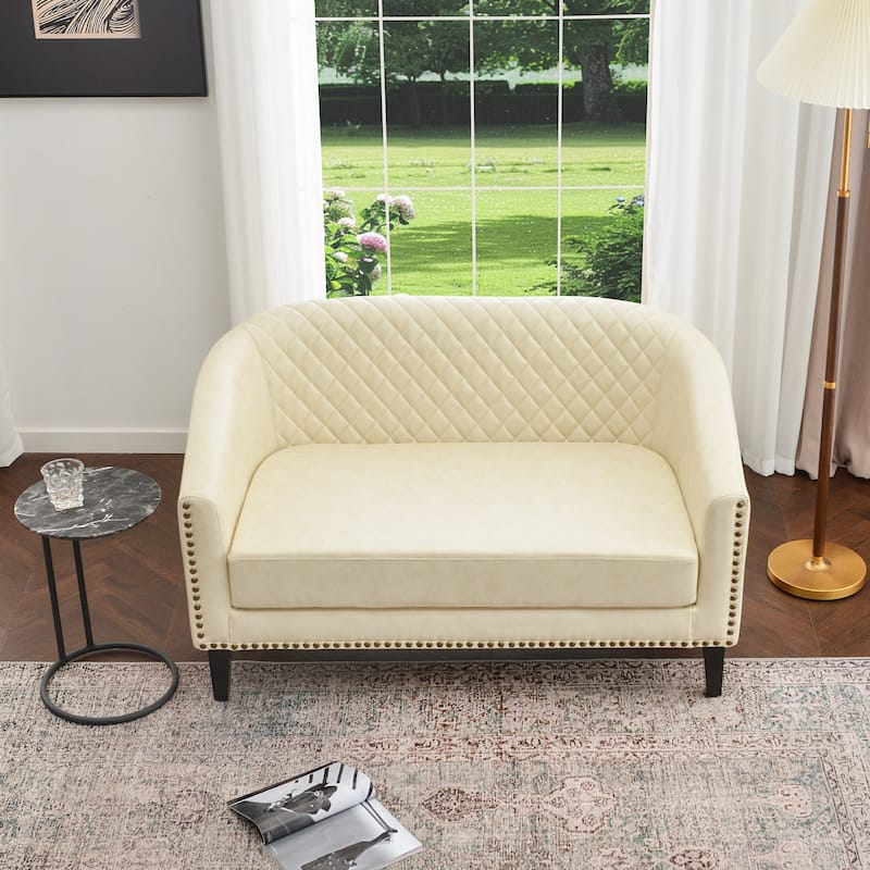 KINWELL 50"W Tufted Faux Leather Upholstered Small Loveseat Sofa